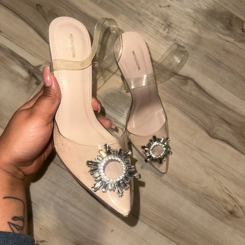 Nude Clear Diamante Slingback Cake Stand High Heels